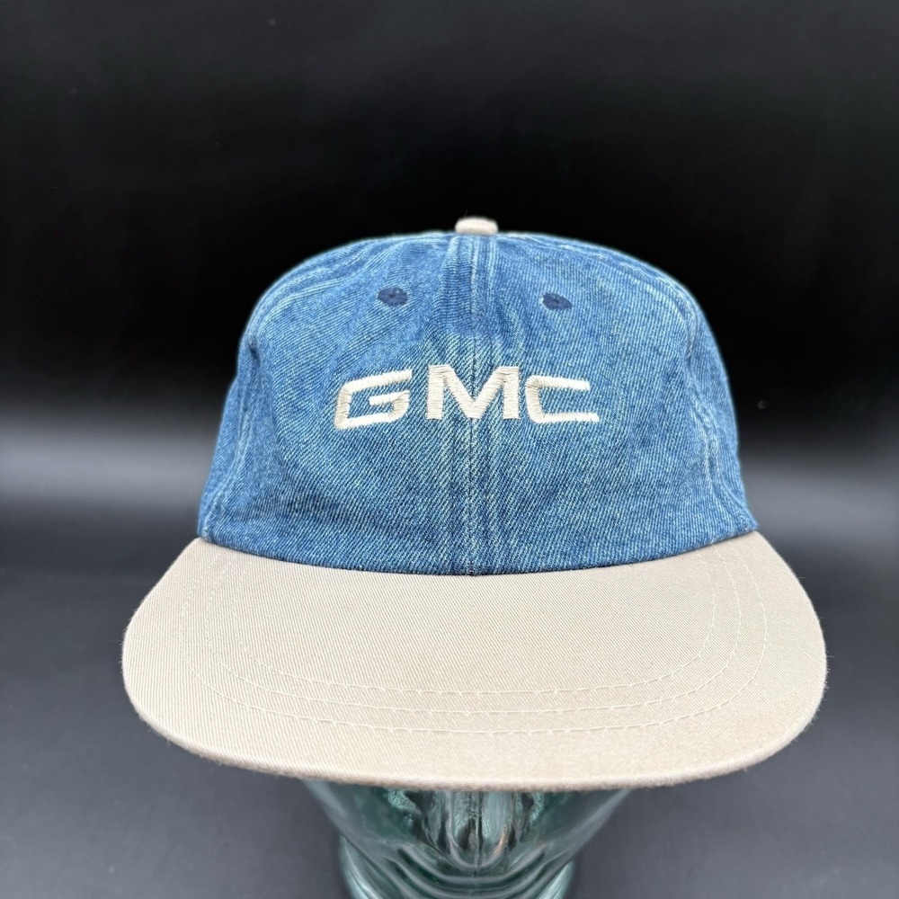 GMC Denim Strapback Hat Swingster Blue Beige 100% Cotton Adjustable Cap